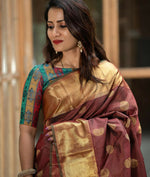 Thumbnail for Preksha Creation Banarasi Saree With Zari Work - Brown - Distacart