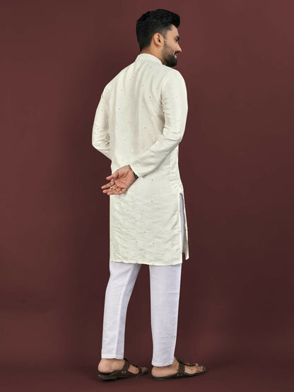 Anaita White Embroidered Silk Straight Kurta - Distacart