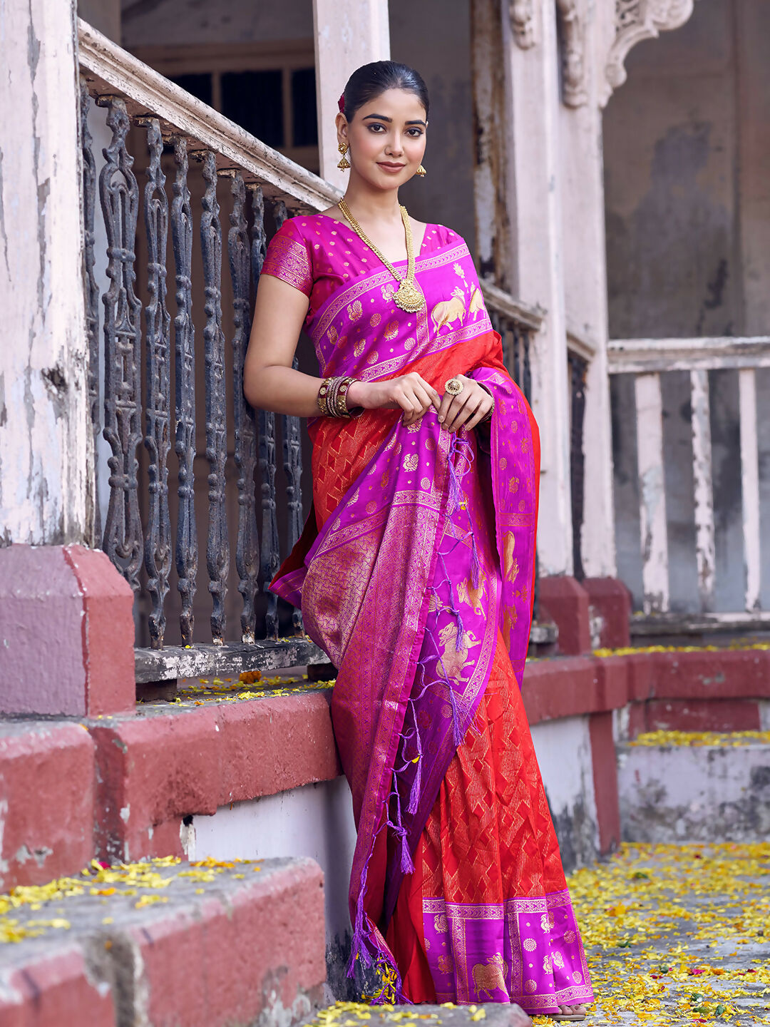 Shree Shyam Fashion Red Soft Silk Saree - Distacart
