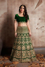 Thumbnail for Jyoti Fashion Mesmerizing Green Sequins Embroidered Velvet Lehenga Choli with Dupatta - Distacart