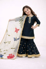 Thumbnail for Teeya Creation New Kids Trendy Heavy Embroidery Sequence Work Kurta Sharara Set-Black - Dista