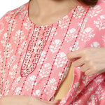 Thumbnail for Anubhutee Women's Cotton Knee-Length Floral Printed Maternity A-Line Midi Pink Dress - Distacart