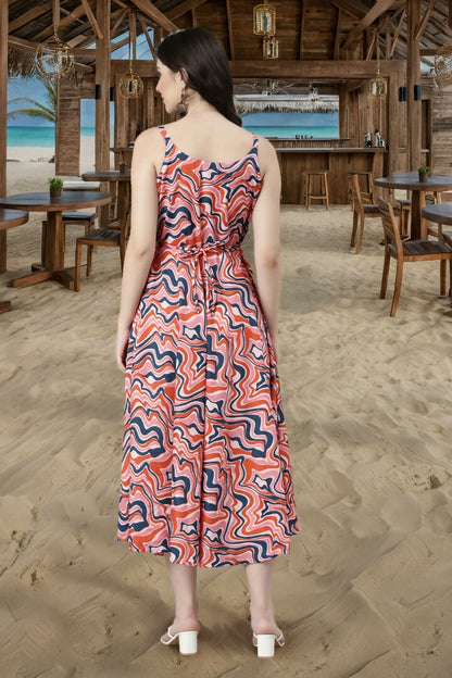 Souchii Multicolour Abstract Print Fit & Flare Midi Dress - Dista