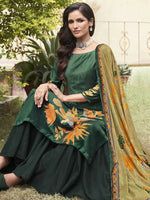 Thumbnail for Jyoti Fashion Women's Green Velvet Floral Digital Printed Kurta with Trouser & Dupatta - Distacart