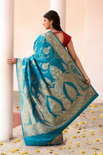 Thumbnail for Joban Fashion Blue Banarasi Soft Pure Handloom Banarasi Silk Saree