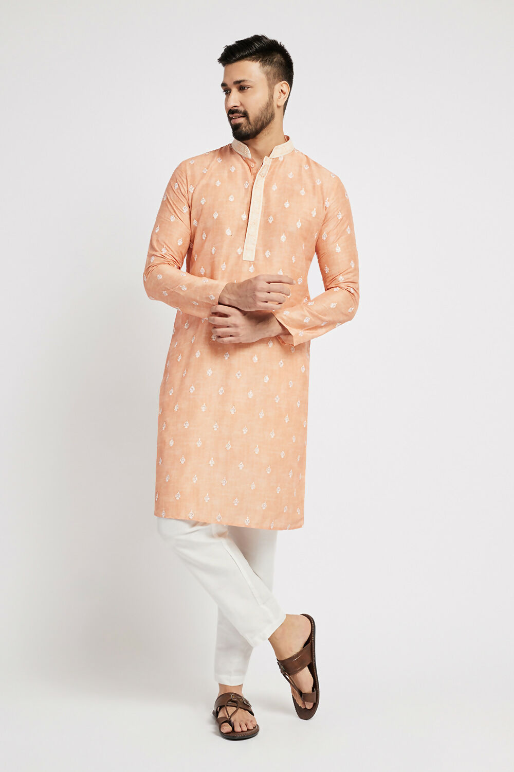 Ethnic India Orange Men's Kurta Ethnic Motifs Polyester - Distacart