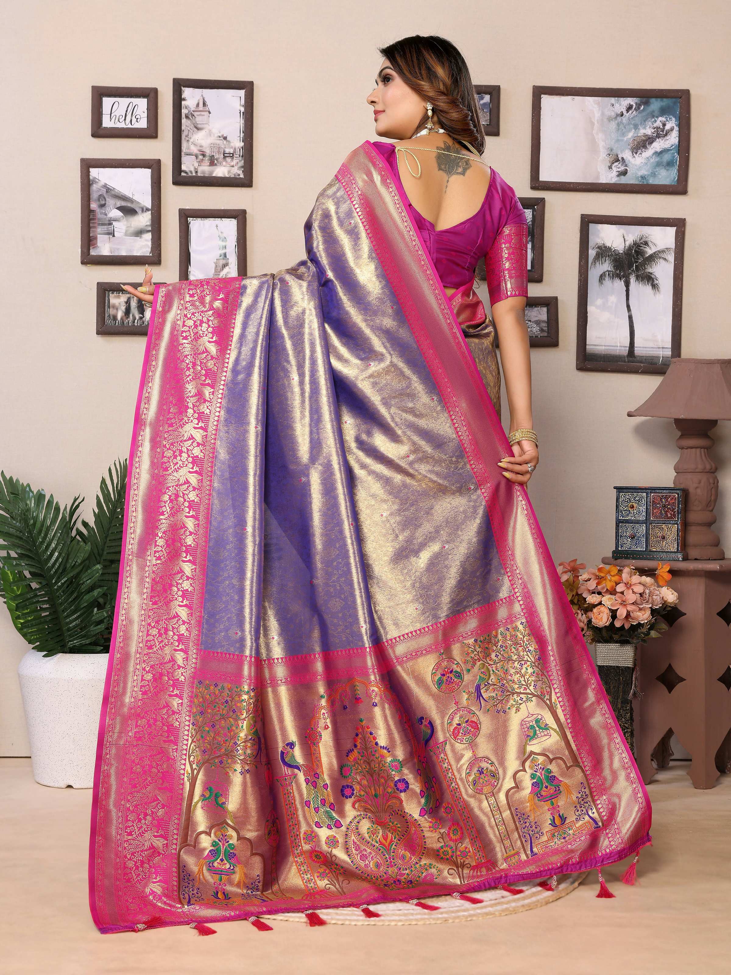 Aastha Fashion Purple Tissue Silk Weaving Saree - Distacart