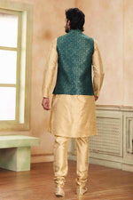 Thumbnail for Raivat Ethnic Jacquard Banarasi Silk Woven Work 3 Pics Jacket Set In Green Colour - Distacart
