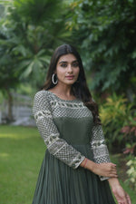 Thumbnail for Jyoti Fashion Women's Mehendi Sequins Zari Embroidered Faux Georgette Anarkali Dress - Distacart