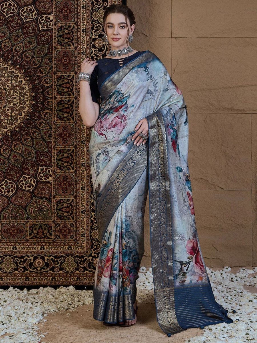 Anouk Floral Zari Silk Blend Sungudi Saree - Distacart