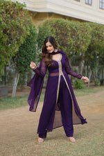 Thumbnail for Jyoti Fashion Women's Purple Faux Blooming Embroidered Kurta with Trouser & Dupatta - Distacart