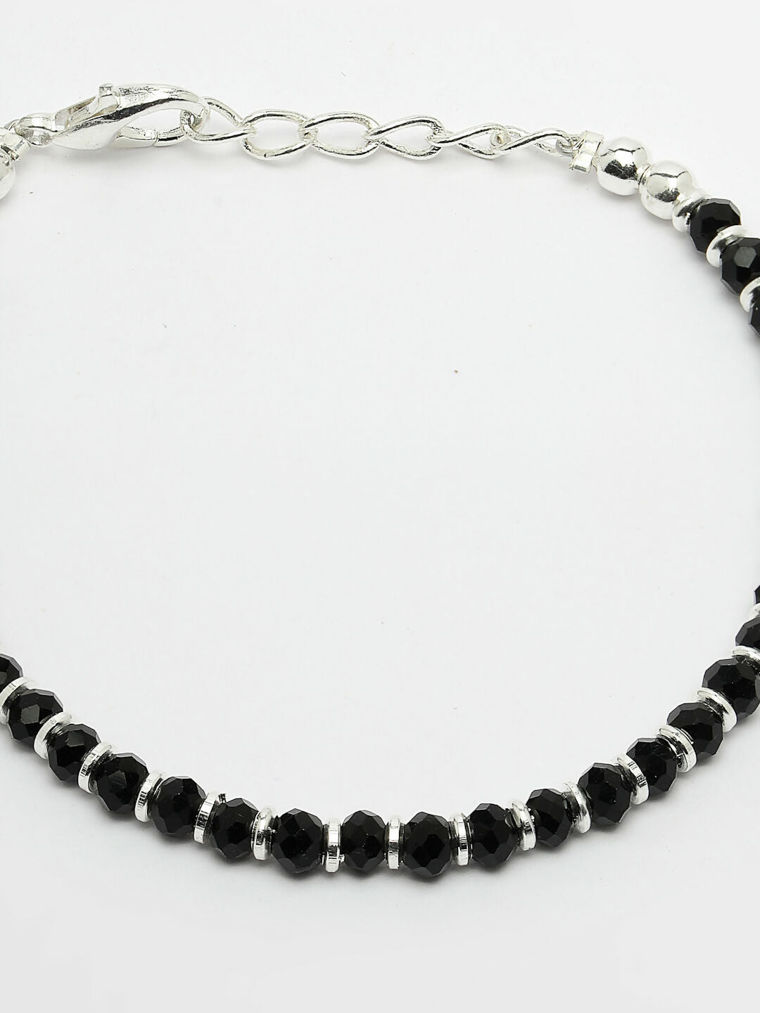 NVR Women Silver-Toned Black Brass Rhodium-Plated Link Bracelet - Distacart