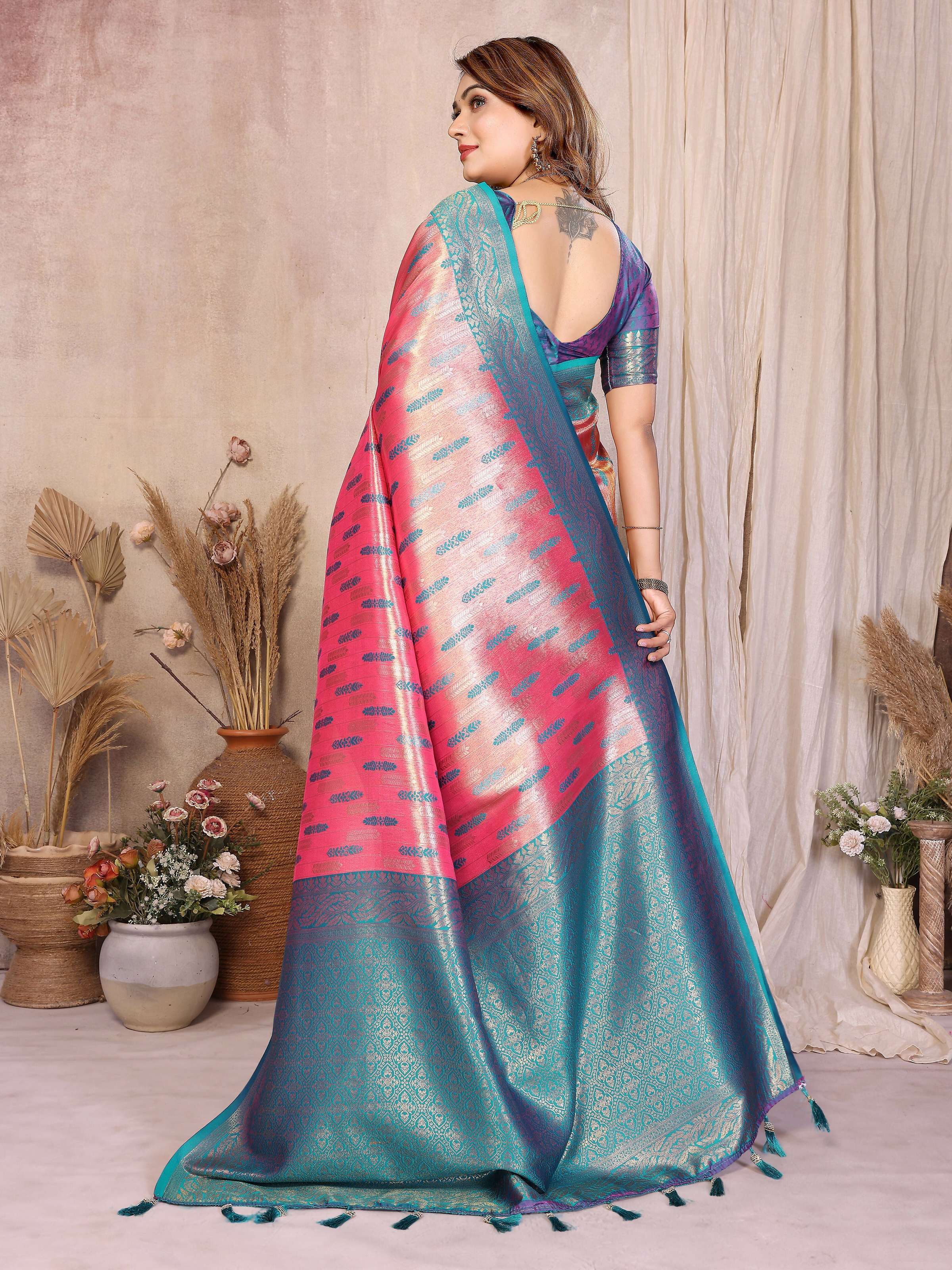 Aastha Fashion Red Tissue Silk Paithani Woven Saree - Distacart