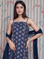 Thumbnail for Ode by House of Pataudi Floral Printed Gotta Patti Pure Cotton Anarkali Kurta Set - Distacart