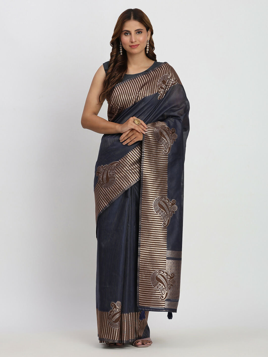 Astita Linen Cotton Navy Blue Saree