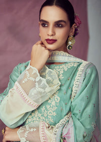 Thumbnail for Aqua Green Muslin Cotton Printed Trendy Salwar Kurta Set - Emponline - Distacart