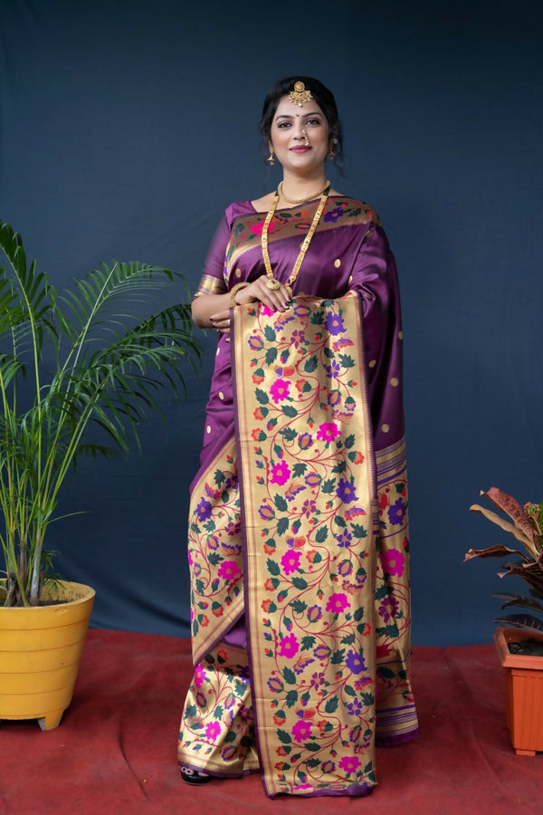 Jyoti Fashion Women's Wine Paithani Silk Zari Woven Saree with Blouse - Distacart