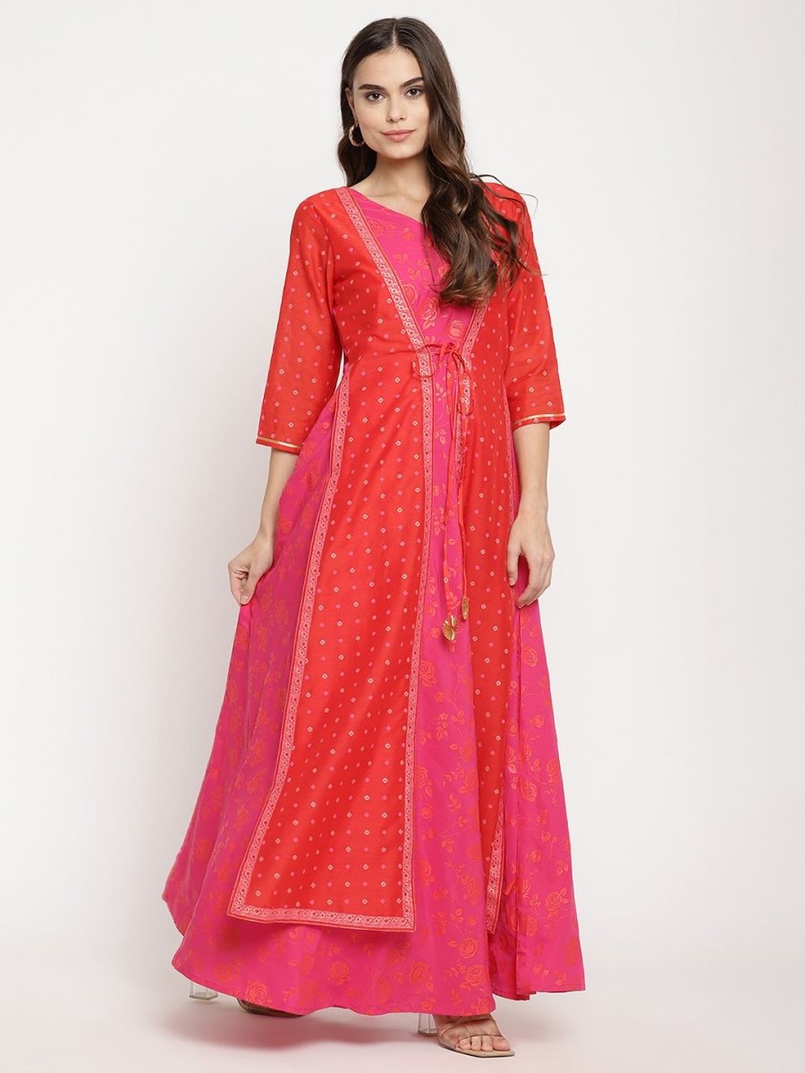 Ahalyaa Women Dark Pink Crepe Khari Print Dress