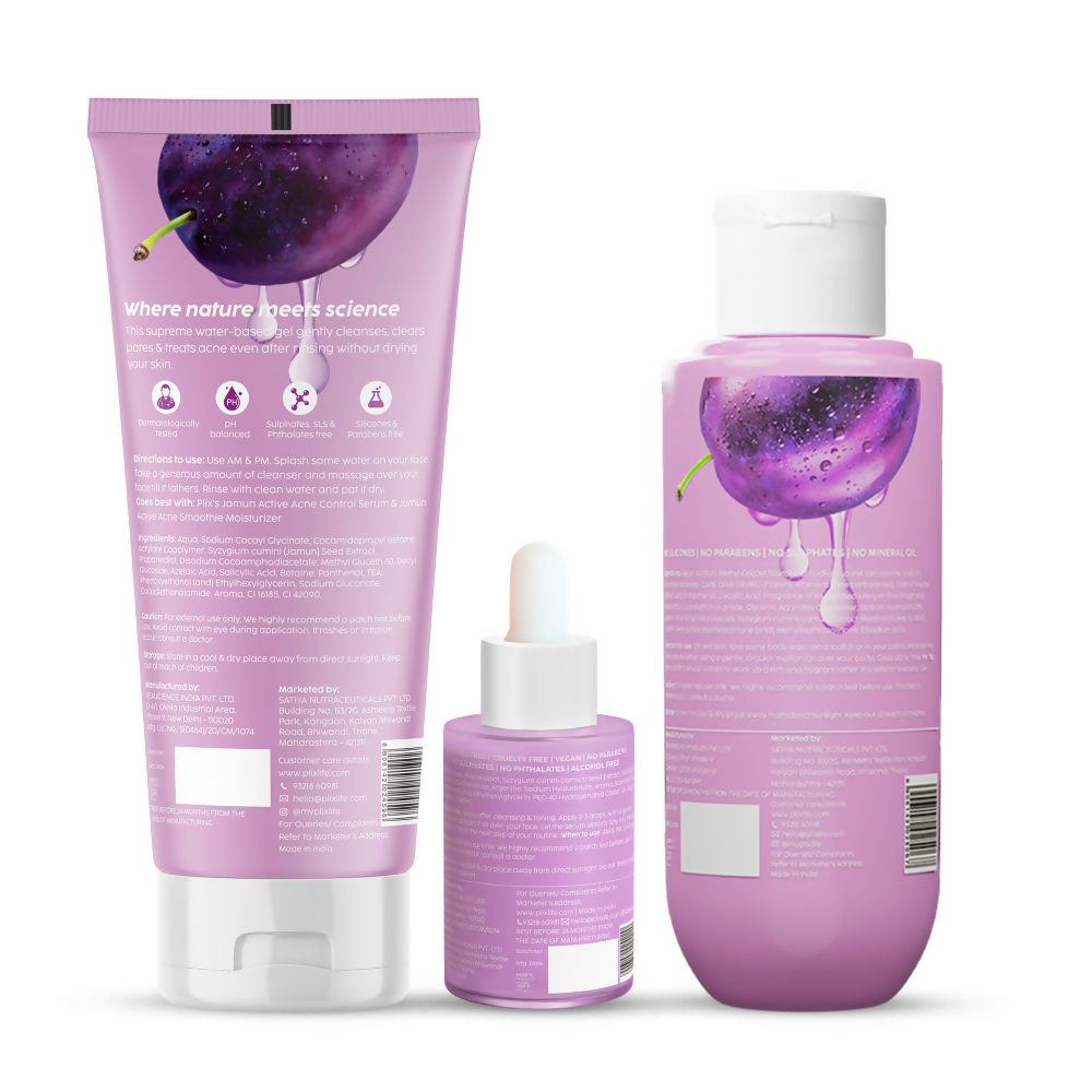 PLIX The Plant Fix Jamun Skincare With Cleanser, Body Wash & Active Acne Serum For Women & Men - Distacart