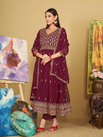 Thumbnail for Jyoti Fashion Women's Rani Pink Georgette Embroidered Anarkali Kurta Pant Set With Dupatta - Distacart