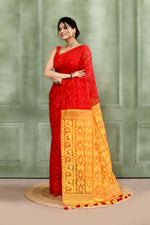Thumbnail for Piyari Fashion Women's Red Embellished Cotton Blend Jamdani Saree - Distacart