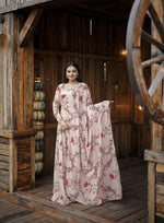 Thumbnail for Jyoti Fashion Women's Cream Faux Georgette Floral Digital Printed Anarkali Dress with Dupatta - Distacart