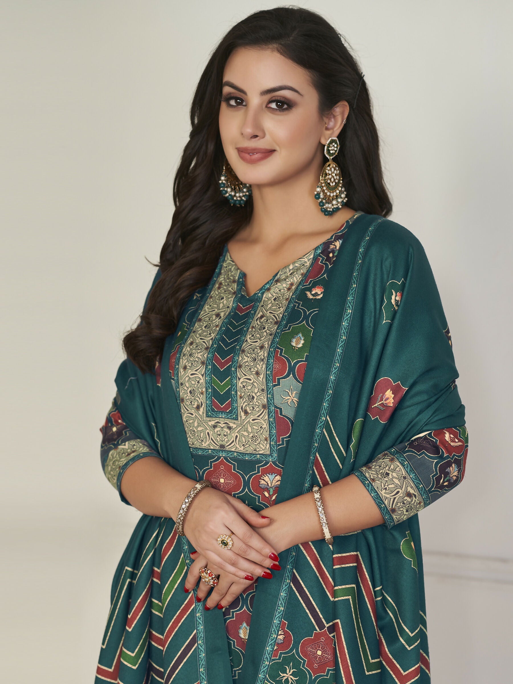 Jyoti Fashion Women's Multicolor Pashmina Digital Printed Kurta with Trouser & Dupatta - Distacart
