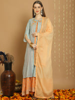 Thumbnail for Jyoti Fashion Women's Turquoise Chanderi Silk Elegant Jardoshi Kurta with Trouser & Dupatta - Distacart