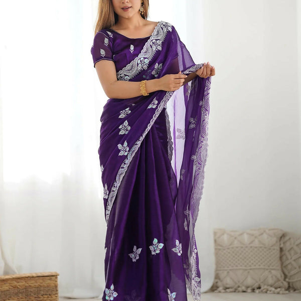 Joban Fashion Shimmer Chiffon Pastel Purple Color Sequence Saree - Distacart