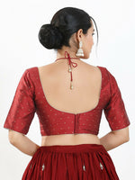 Thumbnail for Joban Fashion Maroon Brocade Padded Blouse With Sweetheart Neck Elbow Sleeves - Distacart