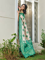 Thumbnail for Shree Shyam Fashion Cream With Sea Green Silk Blend Saree - Distacart