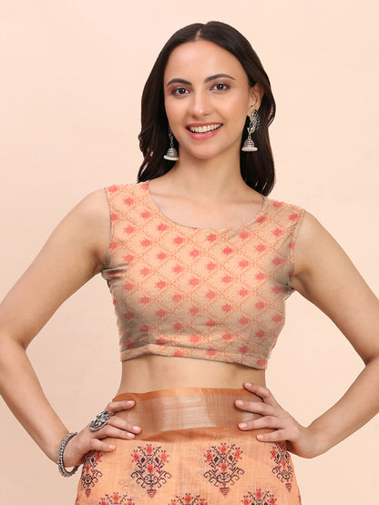 Shree Shyam Fashion Linen Cotton Orange Saree - Distacart