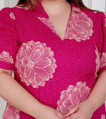 Thumbnail for Miravan Plus Size Womens Pink Printed Collar Neck Short Puff Sleeves Cotton A-Line Maxi Dress - Distacart