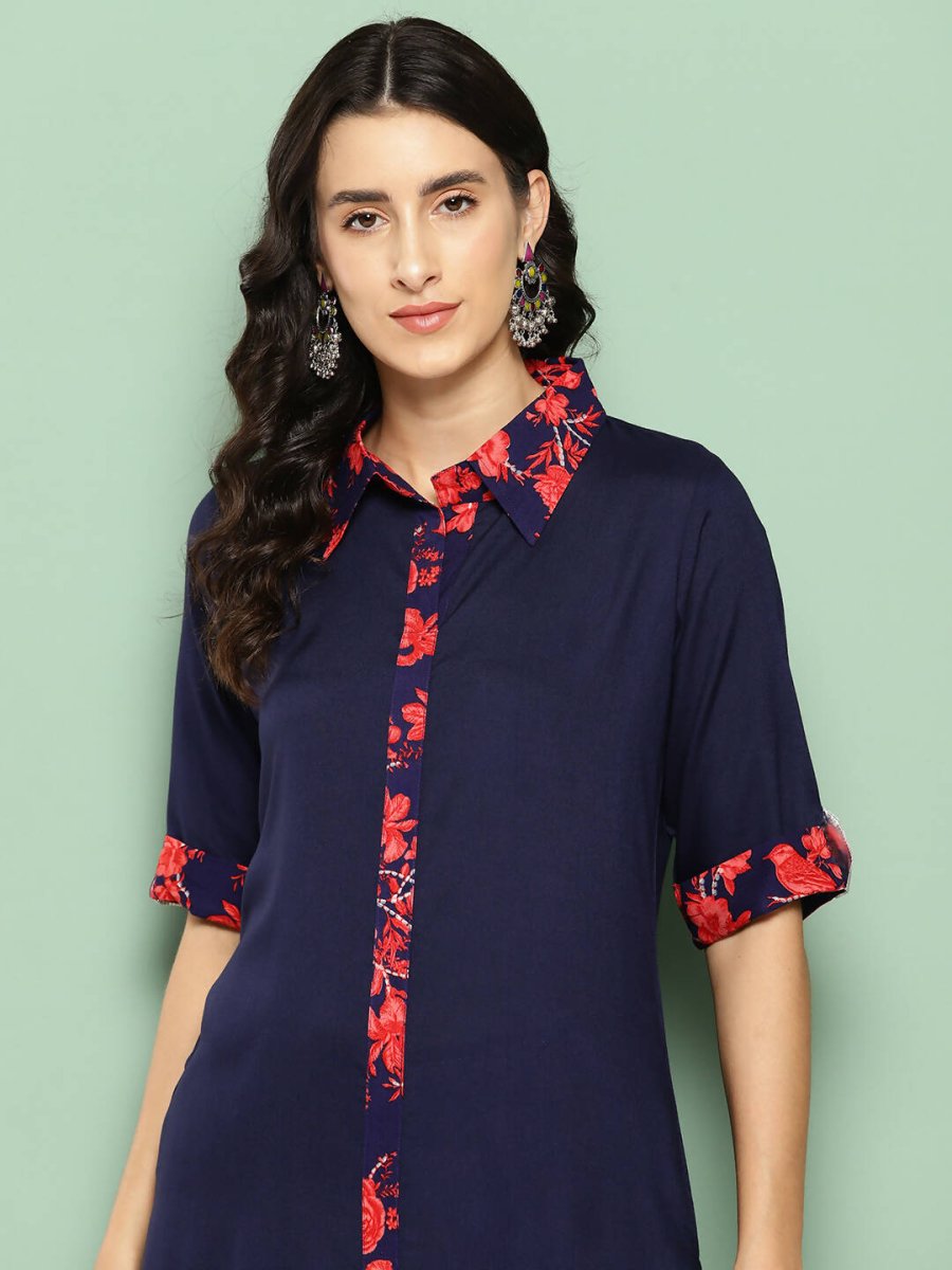 Ahalyaa Womens Kurta Set - Navy Blue - Distacart