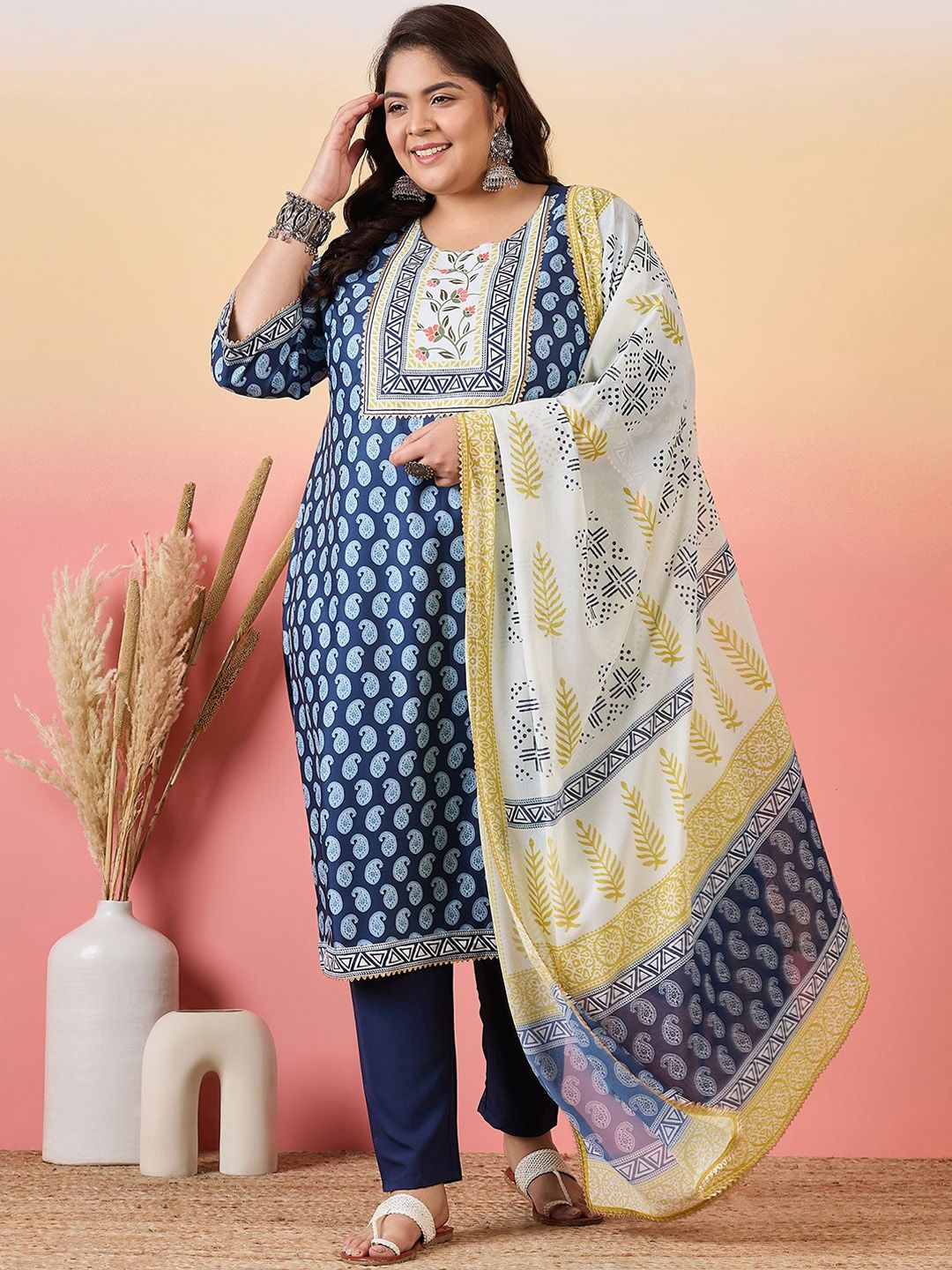 Sztori Women Floral Yoke Design Regular Gotta Patti Kurta with Trousers & With Dupatta - Distacart