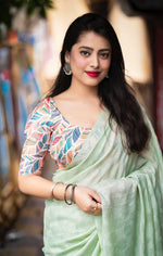 Thumbnail for Green Poly Crepe Ethnic Motifs Saree with Unstitched Blouse - A2M