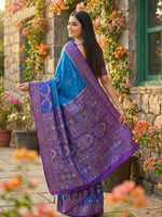 Thumbnail for Shree Shyam Fashion Blue Pochampally Silk Saree - Distacart