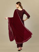 Thumbnail for Jyoti Fashion Women's Maroon Silk Blend Embroidery & Sequence work Kurta with Trouser & Dupatta - Distacart