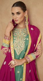 Thumbnail for Anaita Sea Green Chiffon Suit with Embroidery Coding Sequence Work