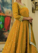 Thumbnail for Teeya Creation Yellow Color Pure Vichitra Silk Embroidery Work Party Wear Gown