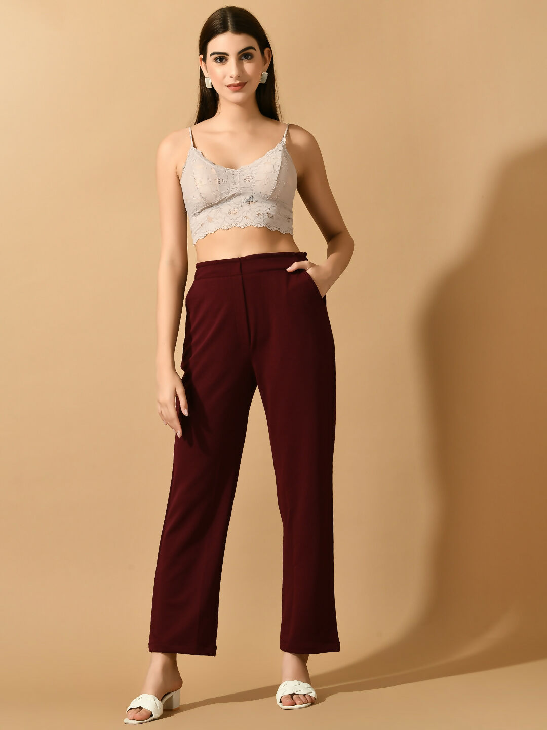 Myshka Women's Violet Straight Fit Party Trouser - Distacart