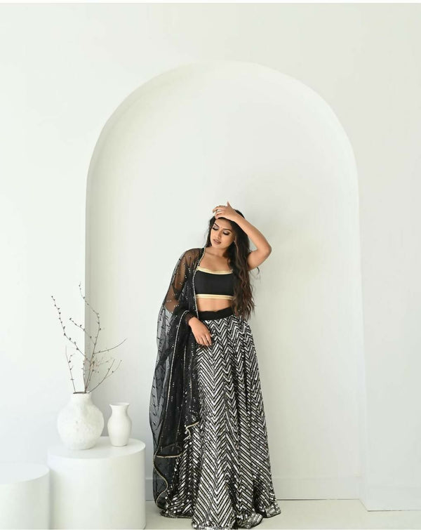 Jyoti Fashion Women's Silver Georgette Sequins with Zari Embroidered Designer Lehenga Choli Set - Distacart