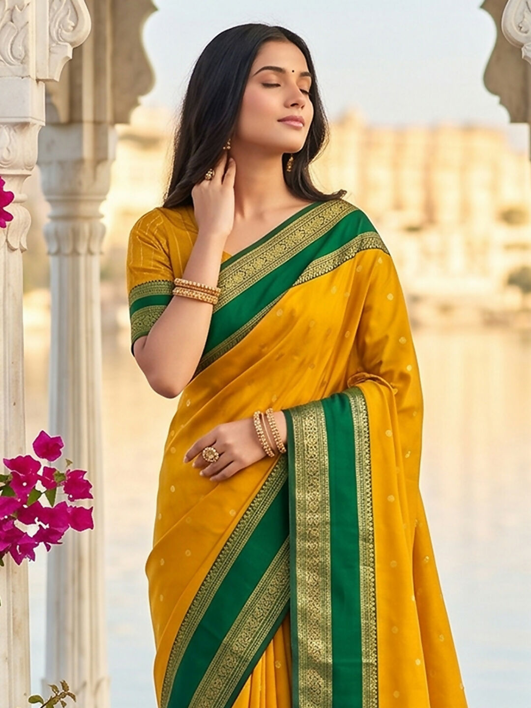 Shree Shyam Fashion Yellow Silk Blend Saree - Dista