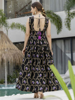 Thumbnail for The52 Black Women's Gorgeous Printed Muslin Fabric Flared Kurta Pant and Dupatta Set - Distacart