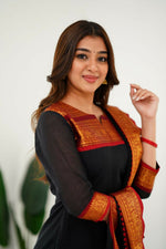 Thumbnail for Divine Drape Women's Cotton Printed Straight Kurta With Dupatta - Black