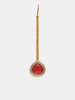 Thumbnail for Ruby Raang Gold Polished Maroon Stone Kundan Maang Tikka