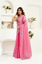 Thumbnail for Joban Fashion Baby Pink Geomatric Linen Ready To Wear Saree With Unstitched Blouse - Distacart