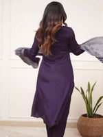 Thumbnail for Partywear Designer Viscose Silk With Lining Wine Stitched Suit With Dupatta - Tanisha - Distacart