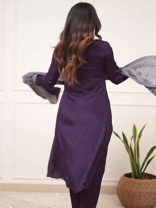 Partywear Designer Viscose Silk With Lining Wine Stitched Suit With Dupatta - Tanisha - Distacart