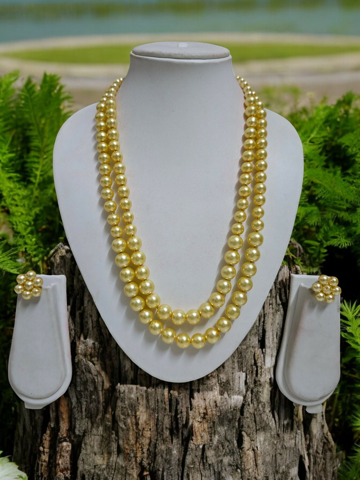 Inhanns Everyday Workwear Pearl Set (Double Layered Pearls) - Yellow - Distacart